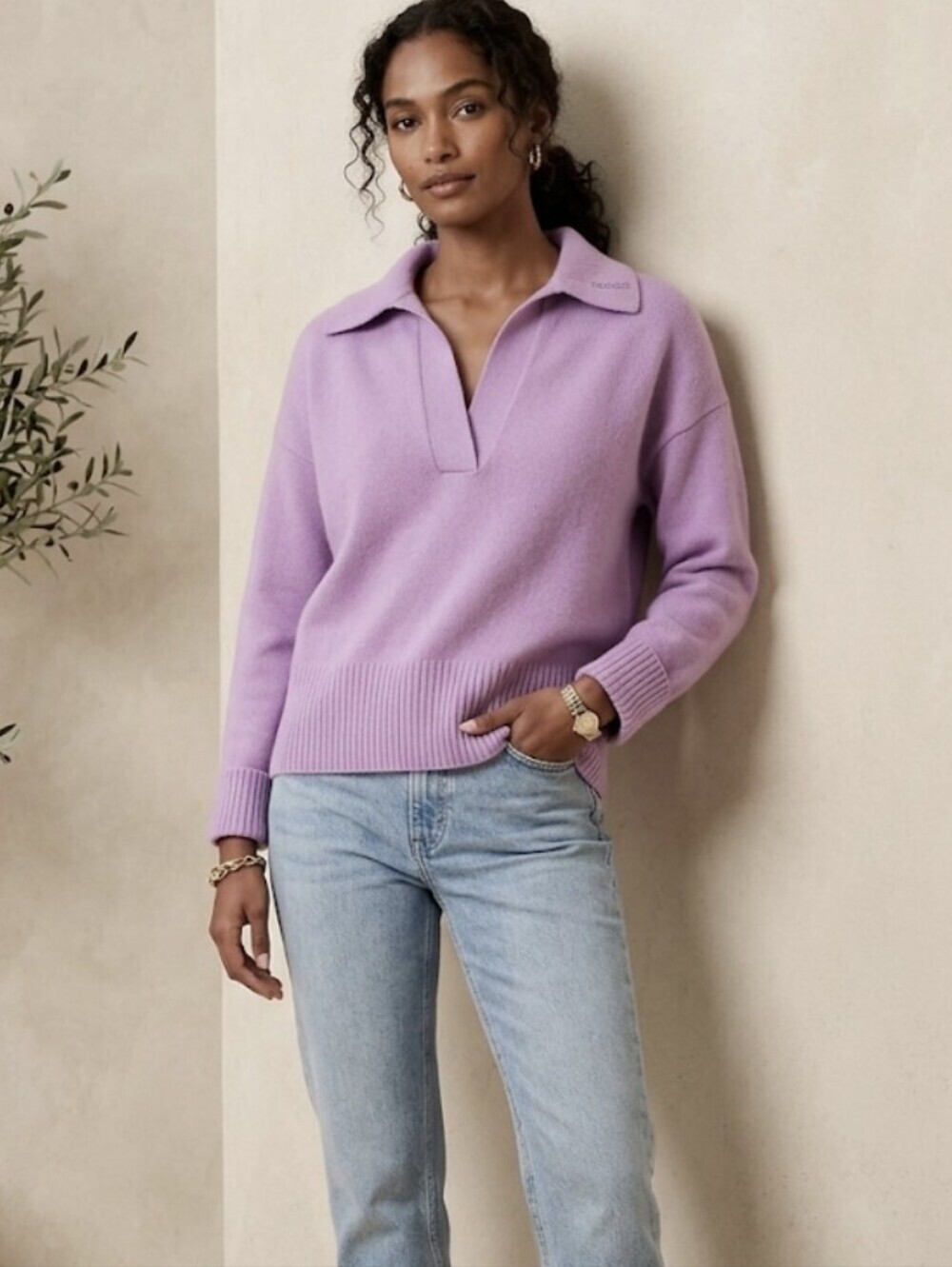 Banana Republic 100% Cashmere Polo Sweater - Lavender Purple - Size M